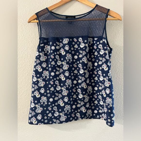 Women’s SZ Small Jason Wu for Target Tank Top (Sheer / Floral Navy Blue Flowers) - Picture 1 of 8